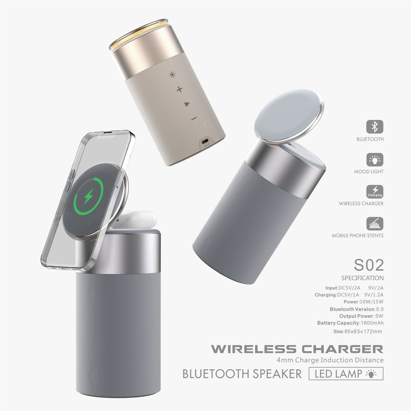 Powerful Bluetooth Speaker  with Wireless Charging & Touch Lamp – The Perfect iPhone & AirPods Companion for Home & Office